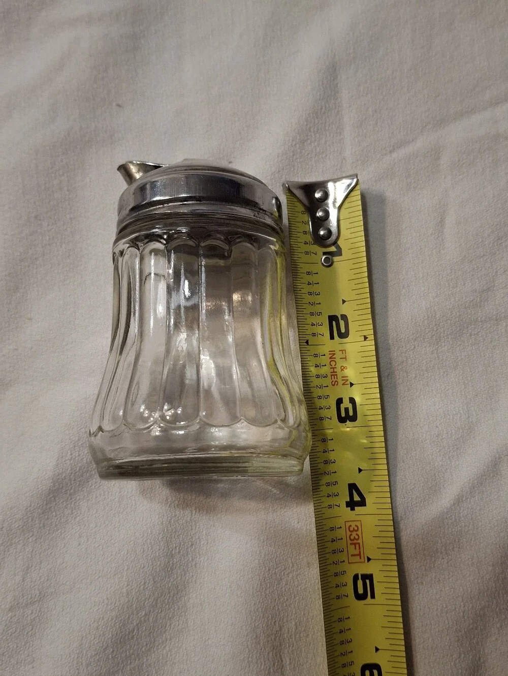 Vintage Glass Sugar Dispenser- Mid-Century- Metal Top